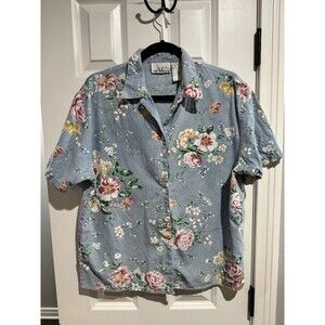 American Collection Blouse Womens Floral Cotton Button-Up Short Sleeve M